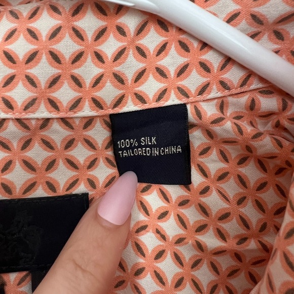 Nat Nast Shirt Men Medium Orange Geometric American Fit Silk Short Sleeve Preppy - Picture 10 of 11